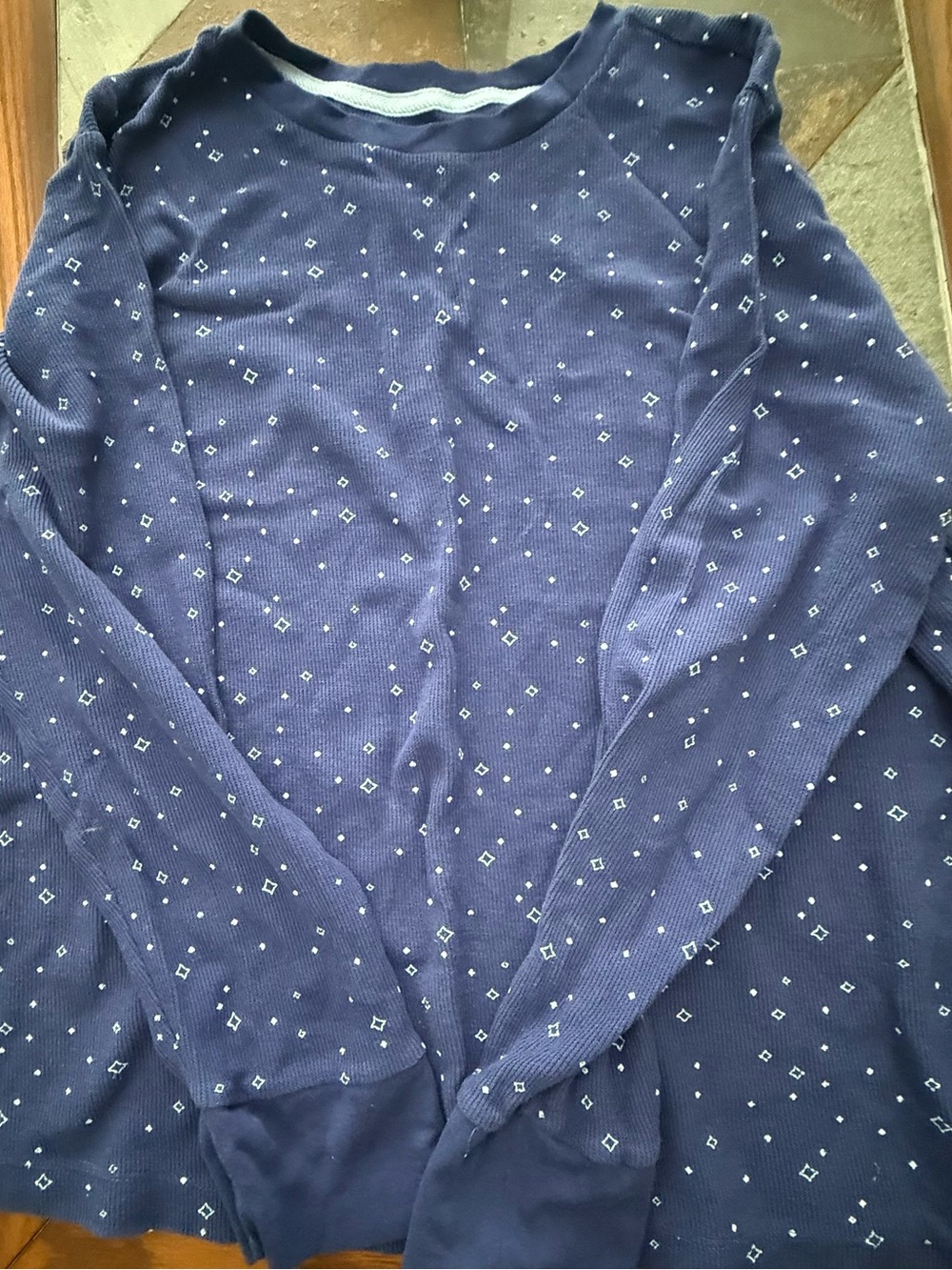 Navy Blue Long Sleeve Knit Top with Diamond Dot Print